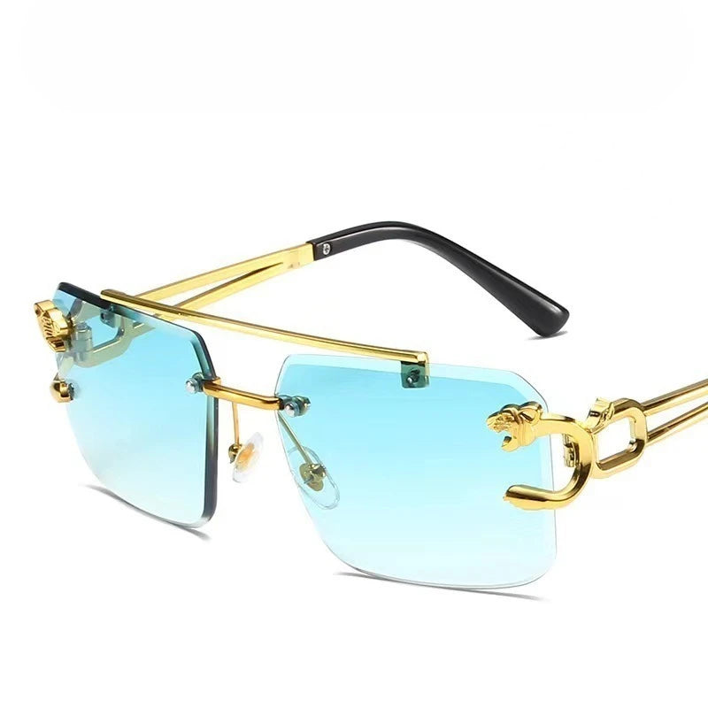 Vintage Rimless Sunglasses Men Women Fashion Oversized Square Shades Eyewear New Double Bridge Gradient UV400 Sun Glasses
