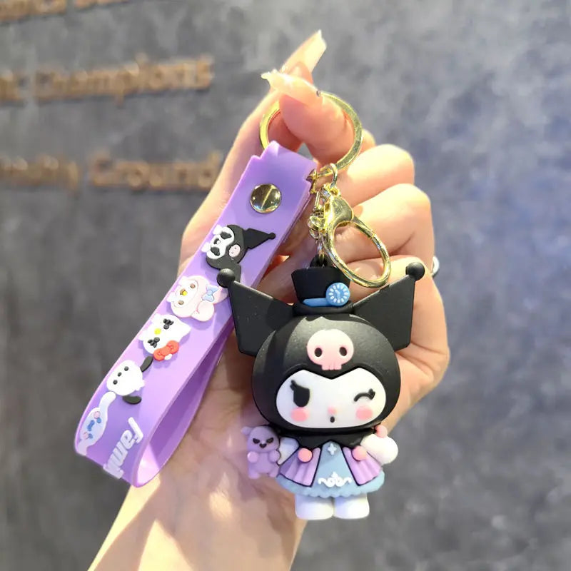 Cartoon Cute Gothic's PVC Key Chain Bag Pendant Doll Rebellious Kuromi Pendant Car Key Chain for Boys Girls Birthday Gifts