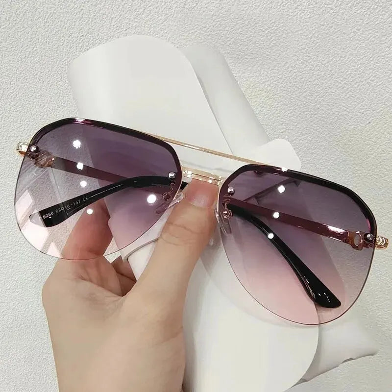 Double Beam Glasses New Fashion Metal Half Frame Women's Outdoor Sunglasses Classic