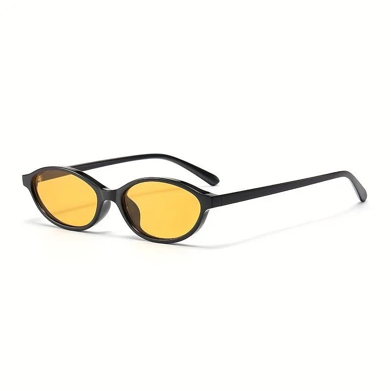 1pcs Minimalist black-rim oval sunglasses, sun protection, fits all face shapes for daily commute.