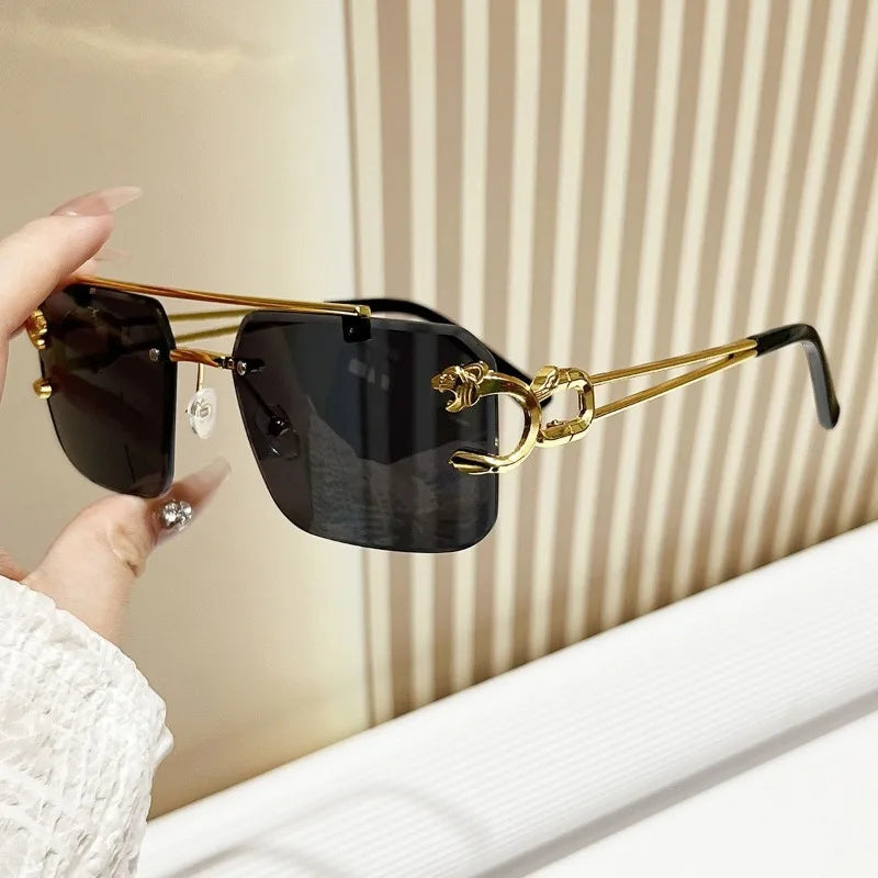Vintage Rimless Sunglasses Men Women Fashion Oversized Square Shades Eyewear New Double Bridge Gradient UV400 Sun Glasses