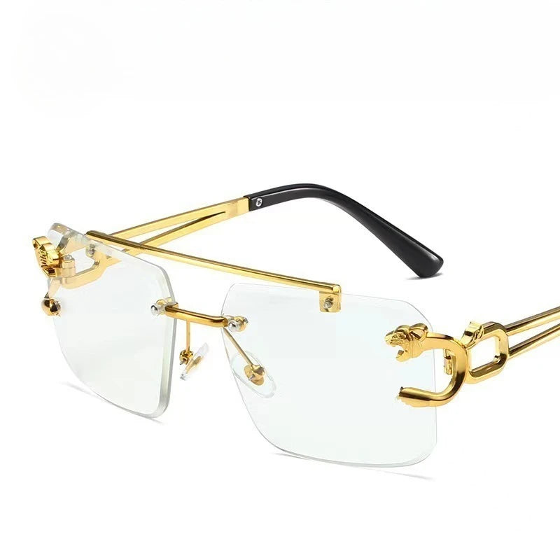 Vintage Rimless Sunglasses Men Women Fashion Oversized Square Shades Eyewear New Double Bridge Gradient UV400 Sun Glasses