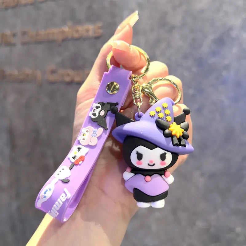 Cartoon Cute Gothic's PVC Key Chain Bag Pendant Doll Rebellious Kuromi Pendant Car Key Chain for Boys Girls Birthday Gifts