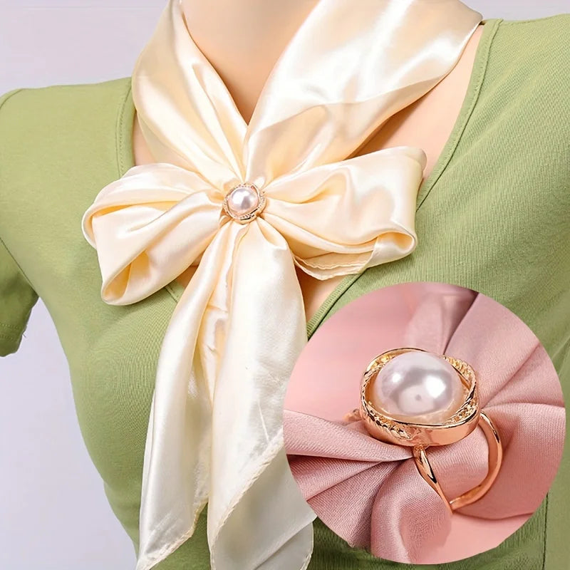 4-Pack Elegant Gold Faux Pearl Scarf Clips Set - Multifunctional Metal Corner Knots and Ring Buckle Clips, Secure Hold
