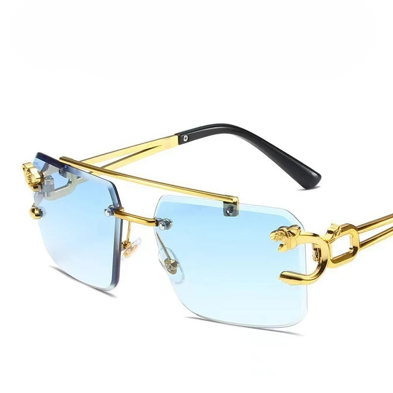 Vintage Rimless Sunglasses Men Women Fashion Oversized Square Shades Eyewear New Double Bridge Gradient UV400 Sun Glasses