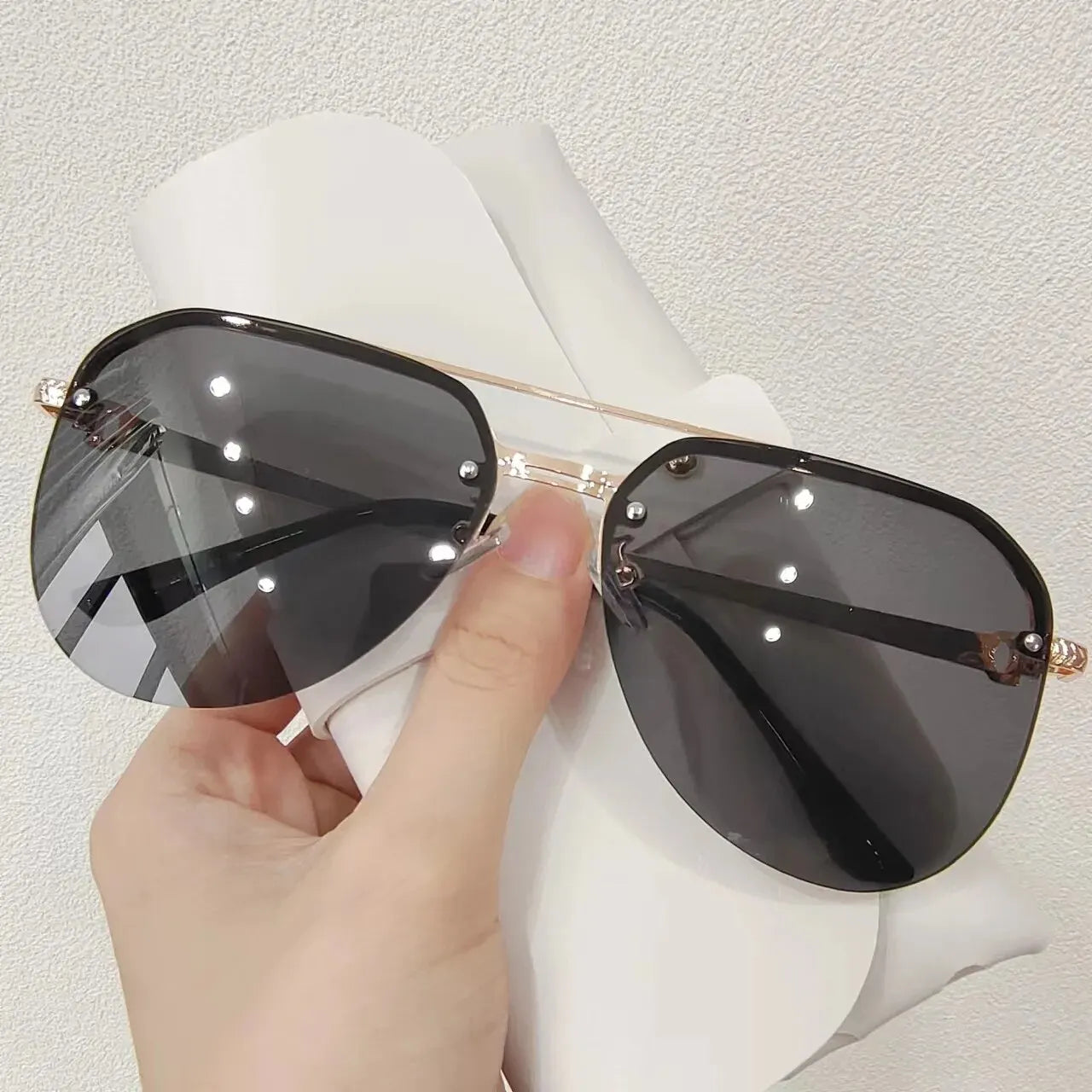 Double Beam Glasses New Fashion Metal Half Frame Women's Outdoor Sunglasses Classic