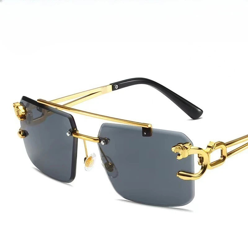 Vintage Rimless Sunglasses Men Women Fashion Oversized Square Shades Eyewear New Double Bridge Gradient UV400 Sun Glasses