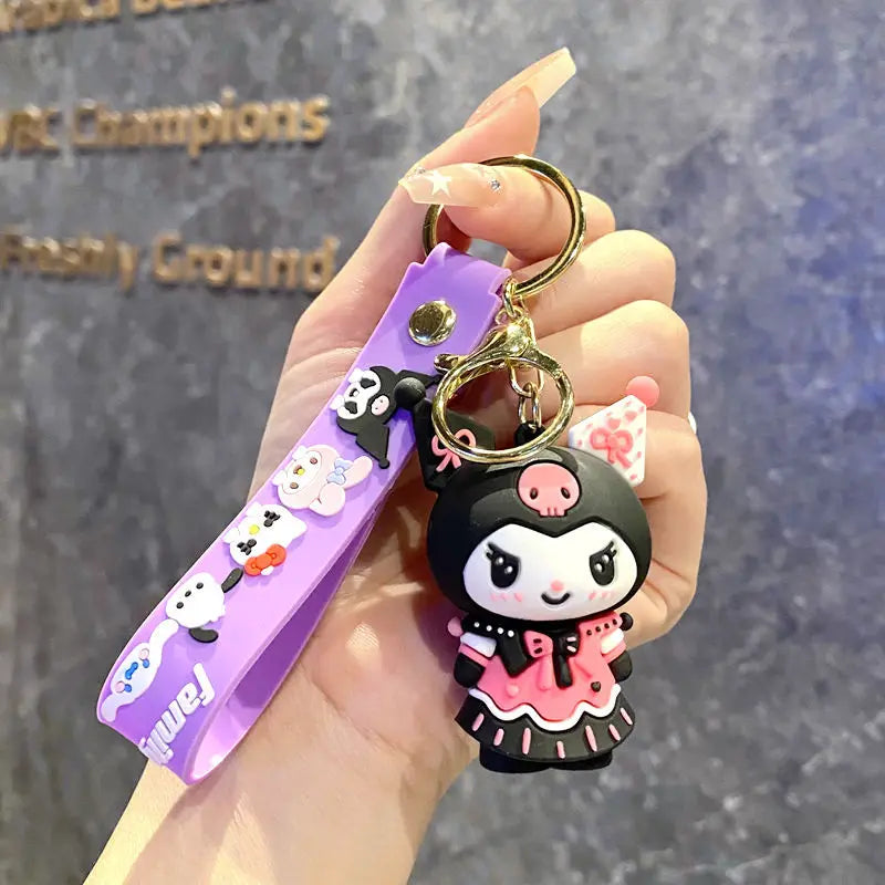 Cartoon Cute Gothic's PVC Key Chain Bag Pendant Doll Rebellious Kuromi Pendant Car Key Chain for Boys Girls Birthday Gifts