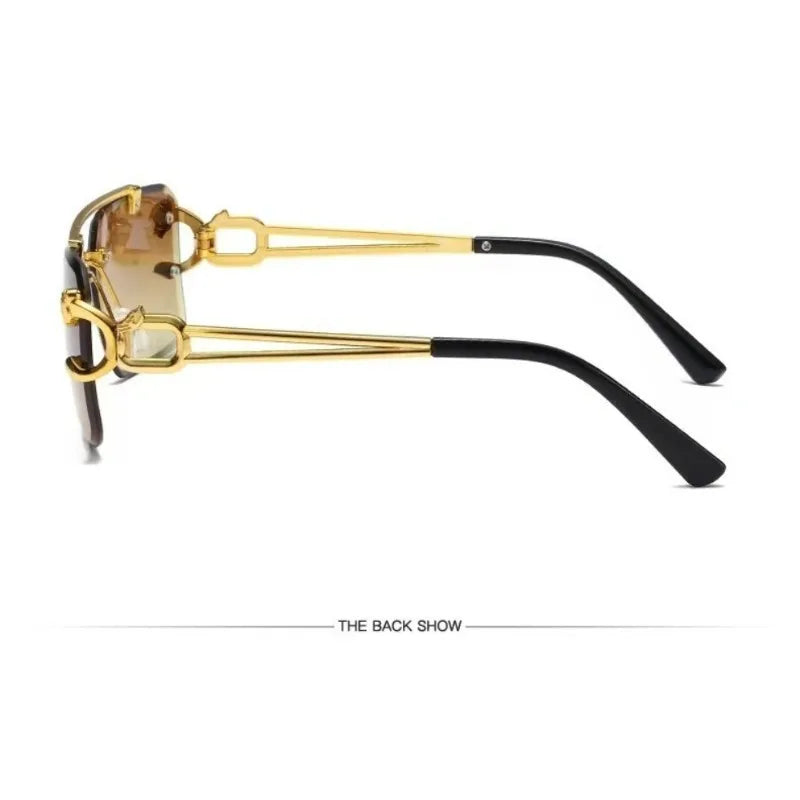 Vintage Rimless Sunglasses Men Women Fashion Oversized Square Shades Eyewear New Double Bridge Gradient UV400 Sun Glasses