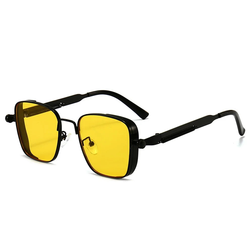 Men Driving Sunglasses Vintage Steampunk Square Sunglasses Metal Frame with Spring Hinges Women Eyepiece Trendy Driver Glasses