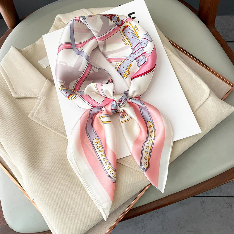 Neckerchief Female Luxury Square Scarf for Women Silk Feeling Shawl Satin Hijab Fashion Wraps Hair Bands Ribbon Headband Bandann