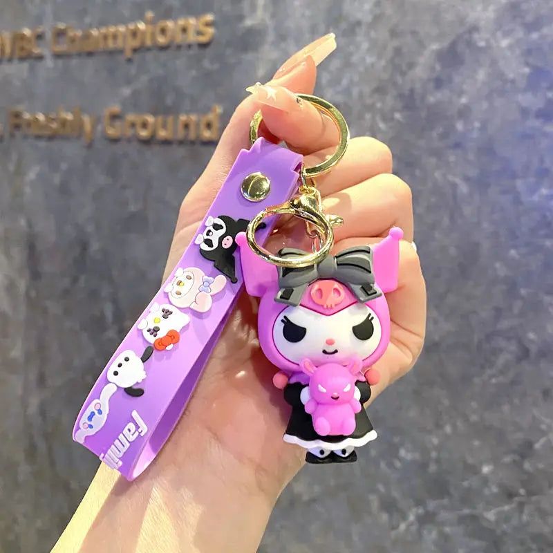 Cartoon Cute Gothic's PVC Key Chain Bag Pendant Doll Rebellious Kuromi Pendant Car Key Chain for Boys Girls Birthday Gifts