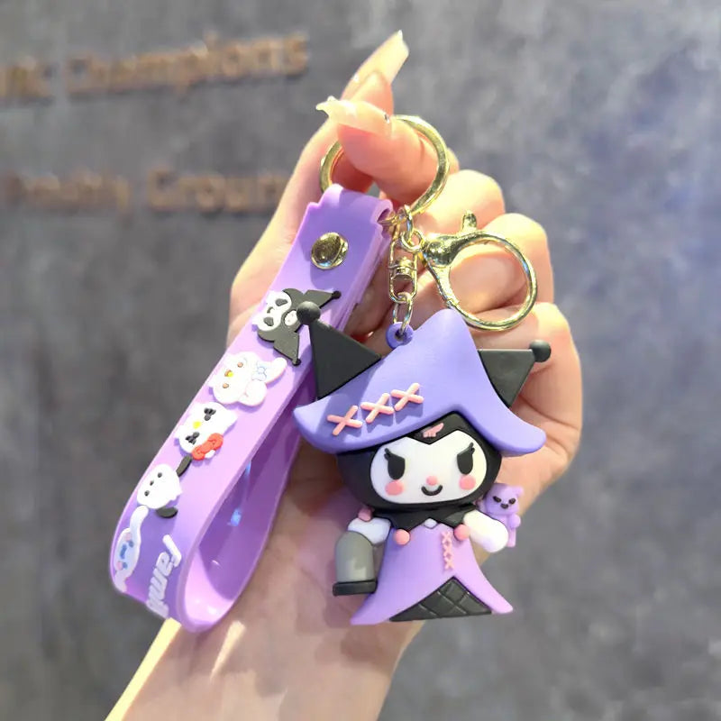 Cartoon Cute Gothic's PVC Key Chain Bag Pendant Doll Rebellious Kuromi Pendant Car Key Chain for Boys Girls Birthday Gifts