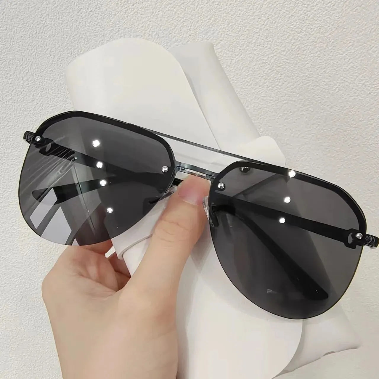 Double Beam Glasses New Fashion Metal Half Frame Women's Outdoor Sunglasses Classic