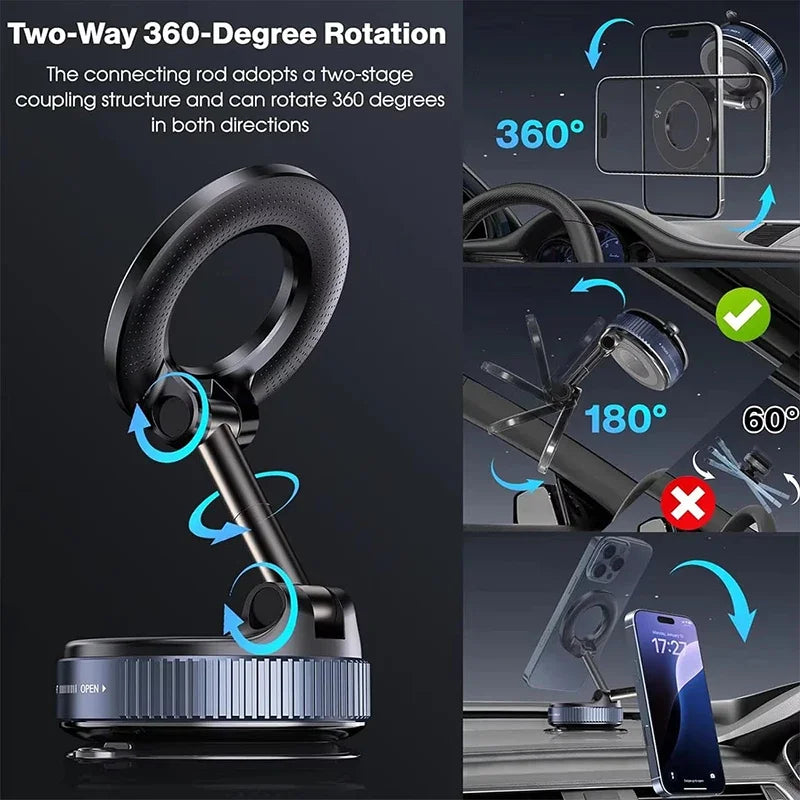 Car Bracket Vacuum Magnet Upgraded Version Multi-angles Adjustment Strong Magnetic Suck Foldable Car Navigation Phone Holder New