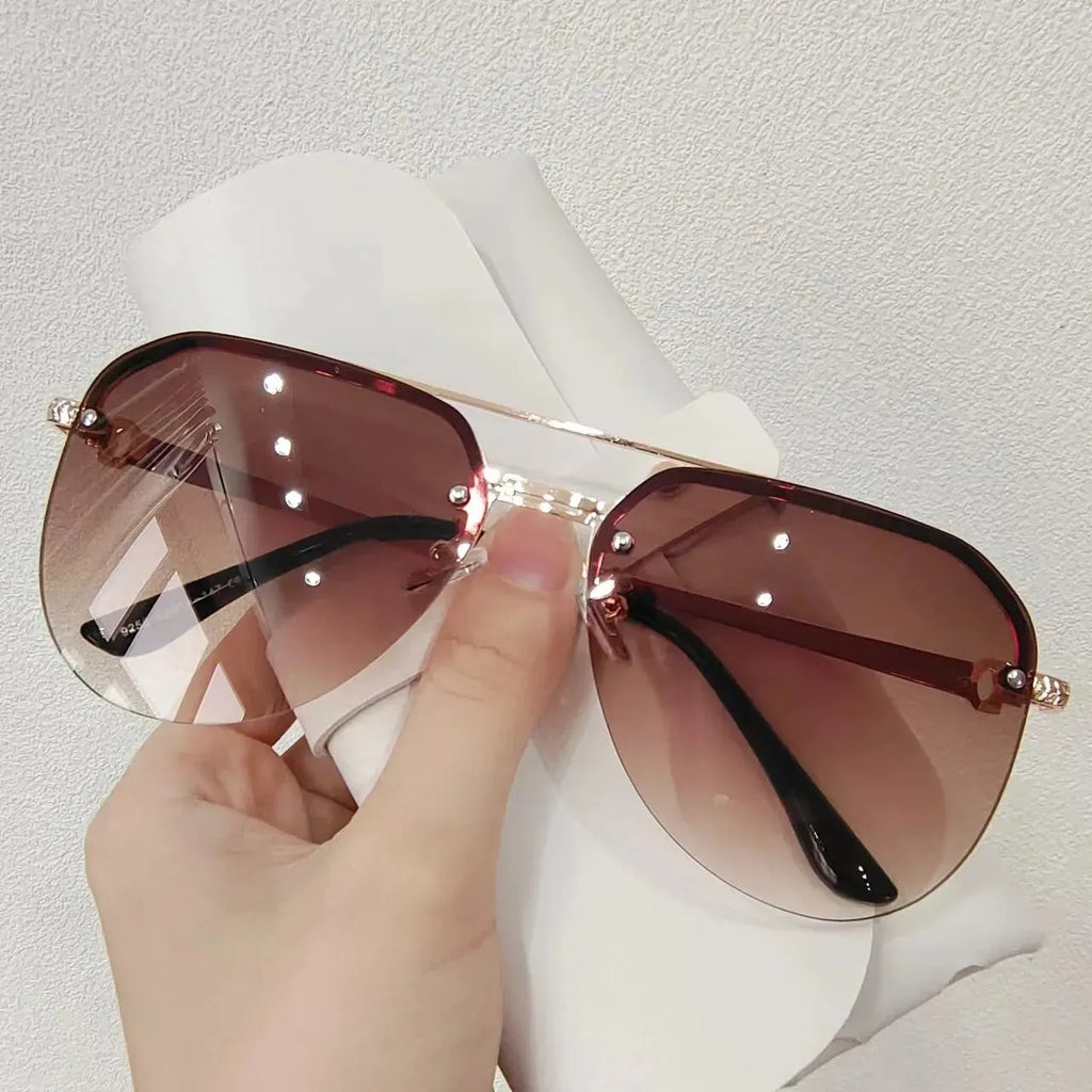 Double Beam Glasses New Fashion Metal Half Frame Women's Outdoor Sunglasses Classic