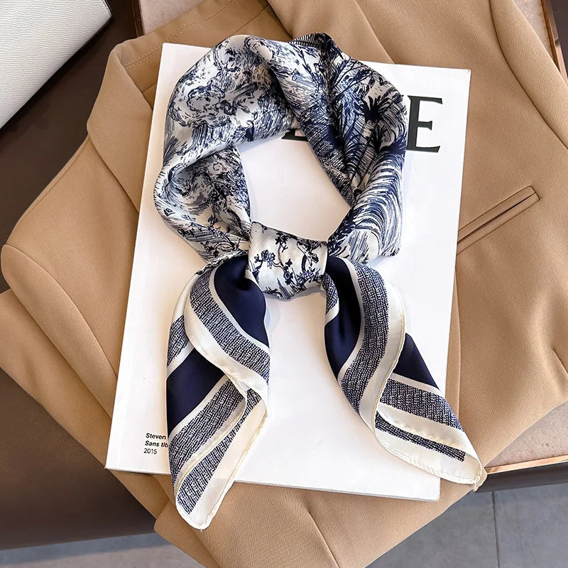 Neckerchief Female Luxury Square Scarf for Women Silk Feeling Shawl Satin Hijab Fashion Wraps Hair Bands Ribbon Headband Bandann