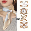 4-Pack Elegant Gold Faux Pearl Scarf Clips Set - Multifunctional Metal Corner Knots and Ring Buckle Clips, Secure Hold