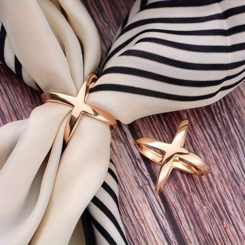 4-Pack Elegant Gold Faux Pearl Scarf Clips Set - Multifunctional Metal Corner Knots and Ring Buckle Clips, Secure Hold