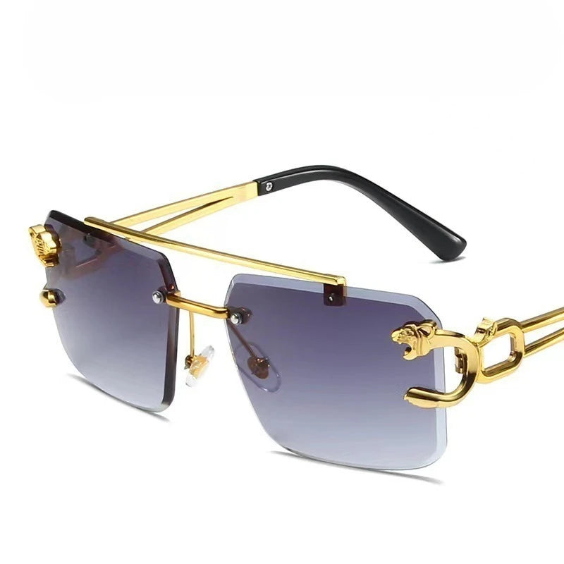 Vintage Rimless Sunglasses Men Women Fashion Oversized Square Shades Eyewear New Double Bridge Gradient UV400 Sun Glasses