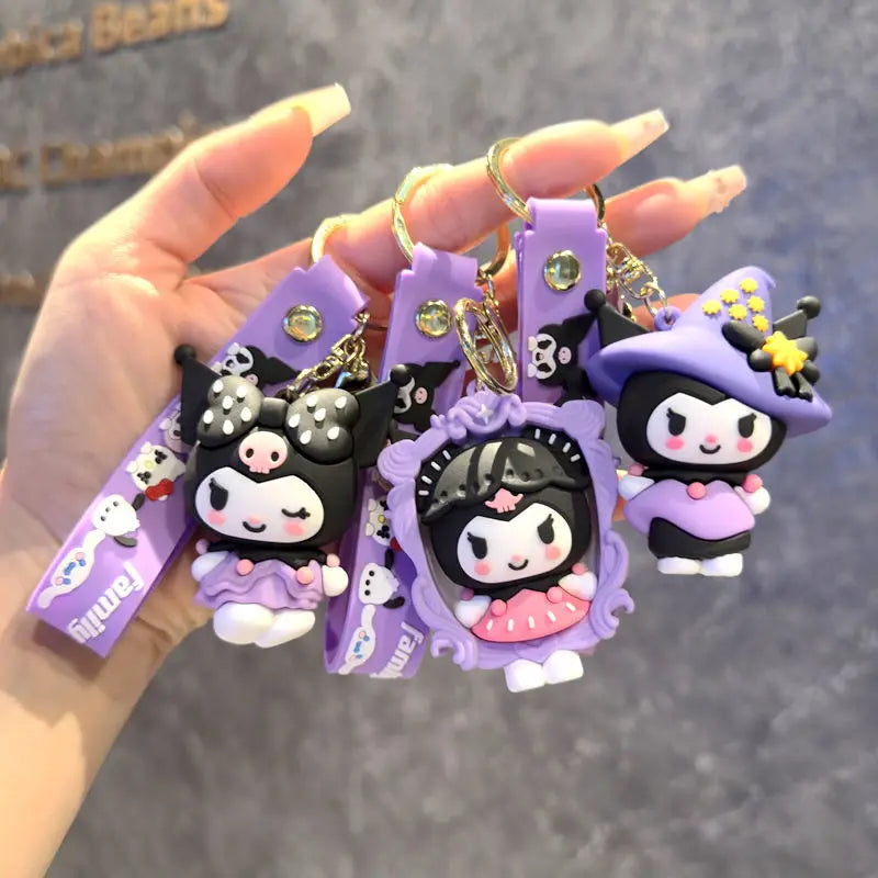 Cartoon Cute Gothic's PVC Key Chain Bag Pendant Doll Rebellious Kuromi Pendant Car Key Chain for Boys Girls Birthday Gifts