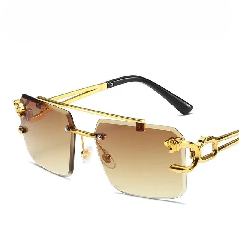 Vintage Rimless Sunglasses Men Women Fashion Oversized Square Shades Eyewear New Double Bridge Gradient UV400 Sun Glasses