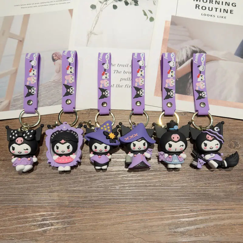 Cartoon Cute Gothic's PVC Key Chain Bag Pendant Doll Rebellious Kuromi Pendant Car Key Chain for Boys Girls Birthday Gifts