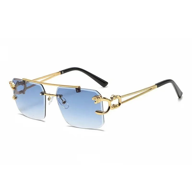 Vintage Rimless Sunglasses Men Women Fashion Oversized Square Shades Eyewear New Double Bridge Gradient UV400 Sun Glasses