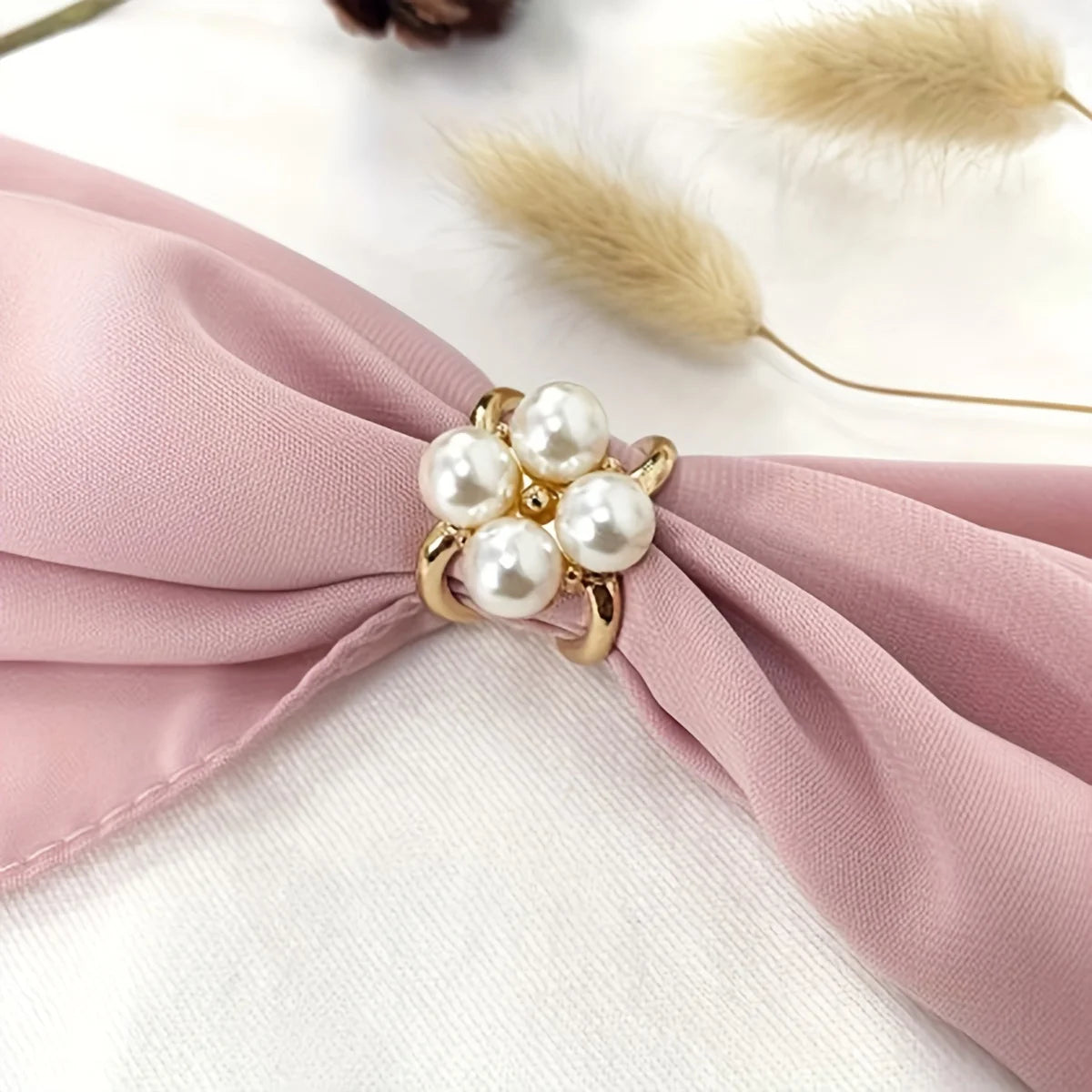 4-Pack Elegant Gold Faux Pearl Scarf Clips Set - Multifunctional Metal Corner Knots and Ring Buckle Clips, Secure Hold